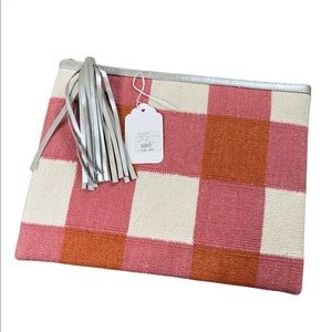 WKND WYFR • coral sands buffalo check clutch tassle zip NWT